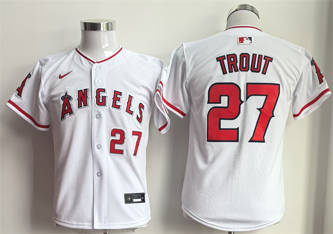 Youth White Los Angeles Angels #27 Mike Trout Limited Stitched Baseball Jersey